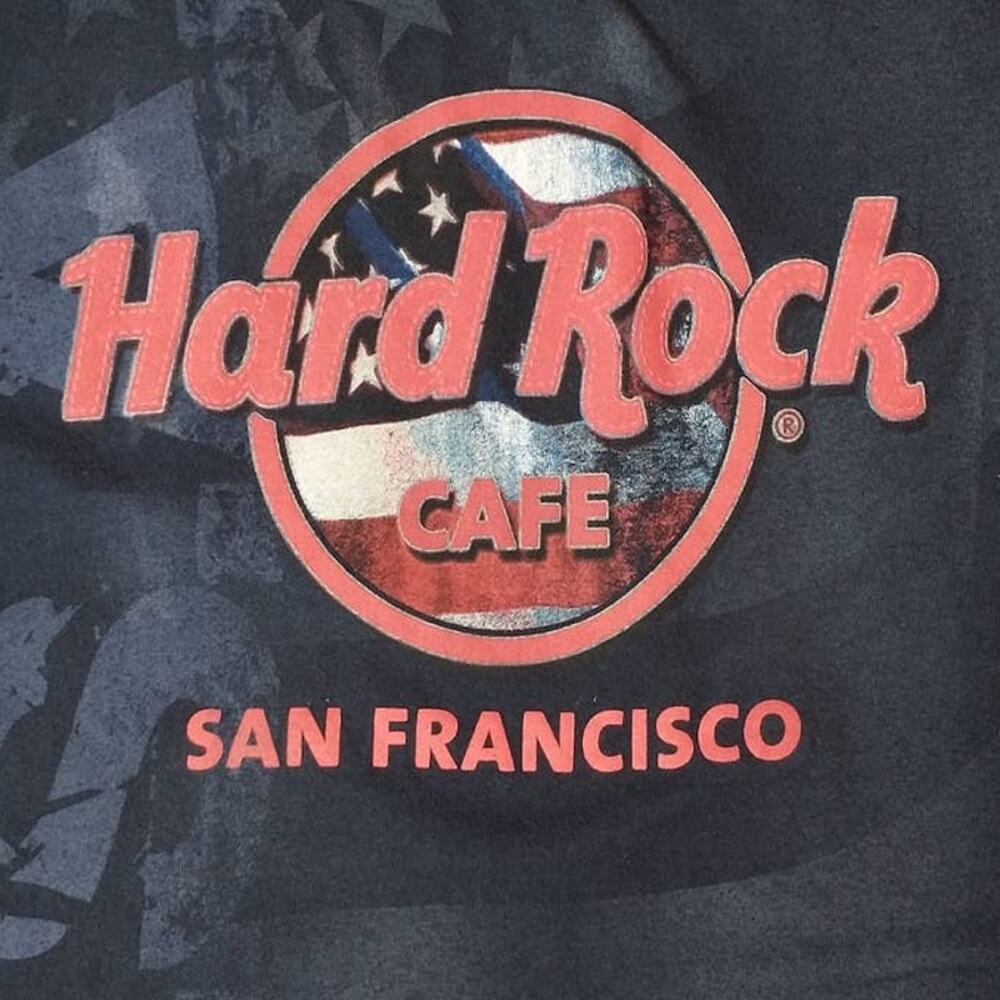 Hard Rock Cafe San Francisco Flag Repeat Graphic T Shirt Mens Small Blue